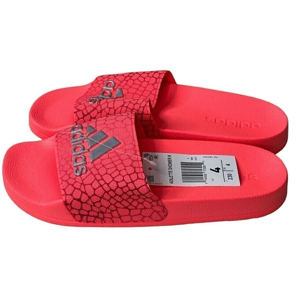 ADIDAS KIDS’ UNISEX ADILETTE SHOWER K SLIDES SIZE 4 Fluorescent Orange NEW